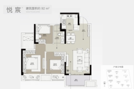 大唐&中南上悦城3室2厅1厨1卫建面92.00㎡