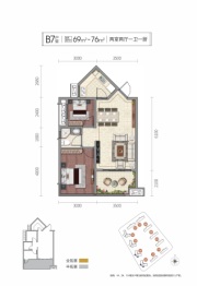 曲江新鸥鹏教育城2室2厅1厨1卫建面69.00㎡