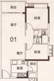 悦江上品2室2厅1厨1卫建面76.97㎡