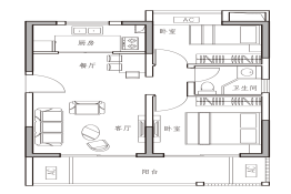 园博壹号院2室2厅1厨1卫建面70.00㎡