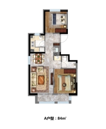 凯旋门2室2厅1厨1卫建面84.00㎡