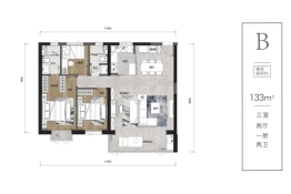 首创未来之城3室2厅1厨2卫建面133.00㎡