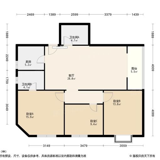 丰台太平桥尚西泊图屋 3室1厅 132.35㎡ 11000元