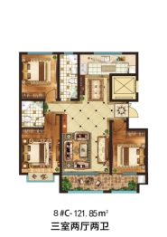雅柏文一号公馆3室2厅1厨2卫建面121.85㎡