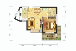 兆南熙园1室2厅1厨1卫建面63.00㎡