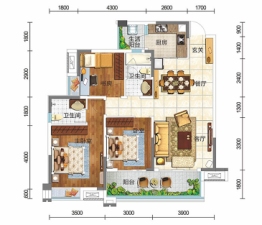 交投港航·上河城3室2厅1厨2卫建面108.00㎡