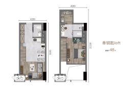 沣东华侨城文旅融合示范区1室1厅1厨2卫建面48.00㎡