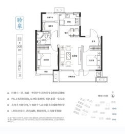 中南威高林清月3室2厅1厨1卫建面88.00㎡