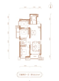 太原恒大天宸3室2厅1厨1卫建面125.51㎡