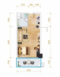 金钟·大雁城1室1厅1厨1卫建面52.00㎡