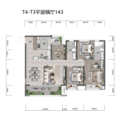 万达中央公园4室2厅1厨2卫建面143.00㎡