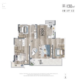 绿地安兰诺雅3室2厅1厨2卫建面130.00㎡