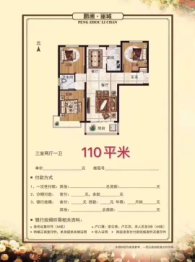 鹏洲 丽城3室2厅1厨1卫建面110.00㎡