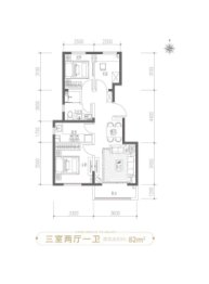 禹洲·朗廷湾3室2厅1厨1卫建面82.00㎡