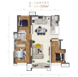 龙湖紫宸3室2厅1厨2卫建面125.00㎡