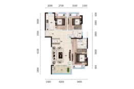 融创玖园3室2厅1厨2卫建面104.66㎡