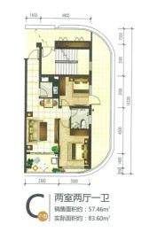 东方·山海湾2室2厅1卫建面57.46㎡
