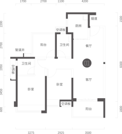 保利天汇3室2厅1厨2卫建面97.00㎡