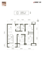 星河国际3室2厅1厨1卫建面99.00㎡