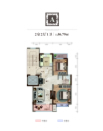 名门福邸2室2厅1厨1卫建面86.79㎡