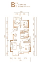 金地·都会名悦3室2厅1厨2卫建面100.14㎡