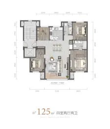 金地融创·峯范4室2厅1厨2卫建面125.00㎡