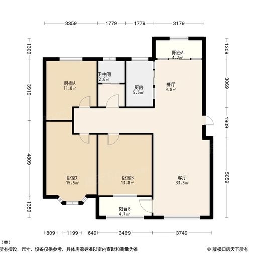 高新谷德广场福海花园 3室1厅 100㎡ 1000元/月