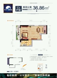 甲天下新城1室1厅1厨1卫建面36.86㎡