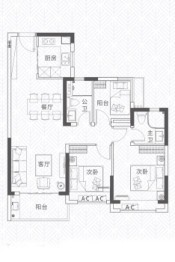 敏捷东樾府2室2厅1厨2卫建面85.00㎡