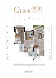 江口水镇3室2厅1厨2卫建面95.00㎡