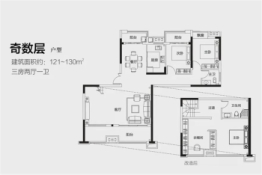 大汉汉府3室2厅1厨2卫建面121.00㎡