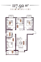 普兰庭北区3室2厅1厨1卫建面117.92㎡