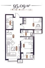 普兰庭北区2室2厅1厨1卫建面95.09㎡