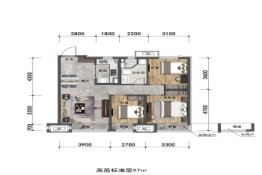 中粮美悦府3室2厅1厨1卫建面97.00㎡