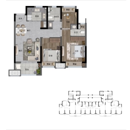 中梁暨阳时光3室2厅1厨2卫建面88.00㎡