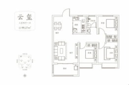 金秋 依云3室2厅1厨1卫建面99.57㎡