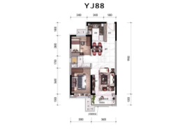 沧州碧桂园江山樾2室2厅1厨1卫建面88.00㎡