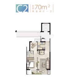 海风四季2室2厅1厨1卫建面68.00㎡