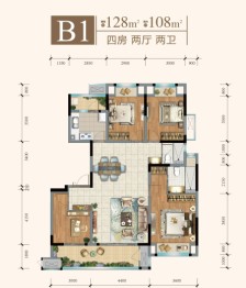 大足吾悦广场4室2厅1厨2卫建面128.00㎡