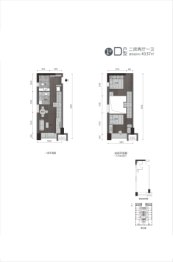 紫鑫中央广场（高铁新城）2室2厅1厨2卫建面43.00㎡