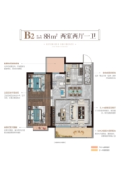 印象城·滨江悦二期2室2厅1厨1卫建面88.00㎡