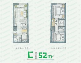 东南微公馆2室2厅1厨2卫建面52.00㎡