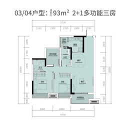 怡福新方盛·天睿3室2厅1厨2卫建面93.00㎡