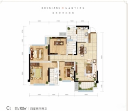 美宇书香蘭庭4室2厅1厨2卫建面102.00㎡