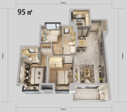 绿地天河国际会展城3室2厅1厨2卫建面95.00㎡
