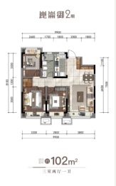 华润置地崑崙御3室2厅1厨1卫建面102.00㎡