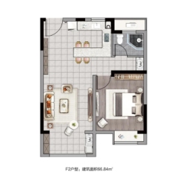 海畔东方城1室2厅1厨1卫建面66.00㎡