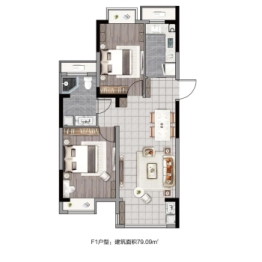 海畔东方城2室2厅1厨1卫建面79.00㎡