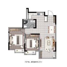 海畔东方城2室2厅1厨1卫建面85.00㎡