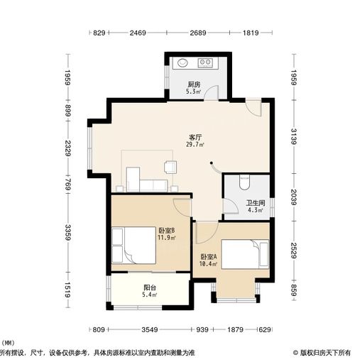 历下二环东路楚天燕山盛世81.07平方米 2室2厅1卫